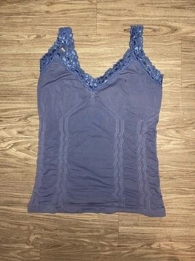 Tribal Lace-Trim V-Neck Cami in Dusty Blue Size Small